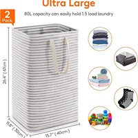 Lot de 2 paniers à linge pliables de 80 L, grands, autoportants et imperméables