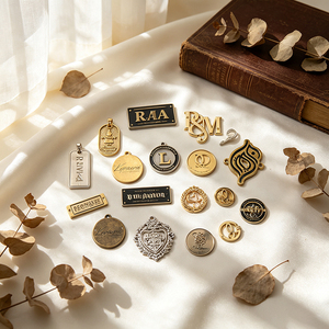 Étiquette métallique personnalisable sans nickel avec logo en relief pour vêtements, sacs à dos et bagages - Product Image 2