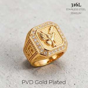 Nhẫn dấu ấn hình đầu ngựa kiểu miền Tây dành cho nam, mạ vàng 18K, thép không gỉ, hình đại bàng, pha lê, phong cách cổ điển, trang sức cá tính dành cho người đi xe mô tô - Product Image 6