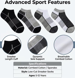 Chaussettes de sport basses en coton personnalisées pour garçons, haute qualité avec coussin en molleton bouclette dans la semelle - Product Image 4