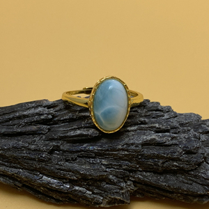 Women's 925 Sterling <strong>Silver</strong> Gemstone Jewelry Gold Plated Oval Shape Larimar <strong>Big</strong> Stone <strong>Rings</strong> Classic Style for Weddings Parties - Product Image 3