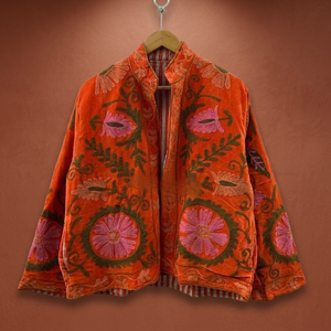 <b>Womens</b> Vintage Suzani Embroidered <b>Velvet</b> Bomber Jacket Chic Bohemian Reversible Winter <b>Coat</b> Ethnic Gift for Her - Product Image 3