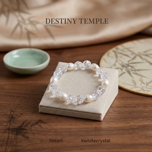 Pulsera de Perlas y Cristales Cóncavos Blancos Naturales, Regalo de Cumpleaños para Novia - Product Image 1