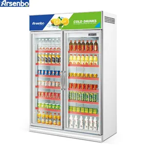 Arsenbo商用飲料冷却ドリンクディスプレイクーラー両開きドア飲料ショーケース直立冷蔵庫