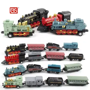 BS Toy 1:60 Mini Die-Cast Pull Back VintageSteam stili assortiti Ho Scale Model Train Set ferrovia con motore locomotiva auto