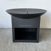 Brasero d'extérieur carré en métal avec rangement pour bûches, foyer en acier noir, brûleur à bois, poêle de jardin, chauffage de terrasse