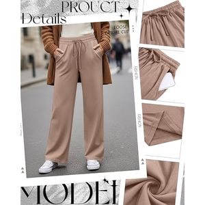 Pantalons de yoga à jambes larges pour femmes Pantalons de survêtement décontractés à cordon de serrage Taille élastique Pantalons amples de détente avec poches Confortables Toutes tailles - Product Image 2