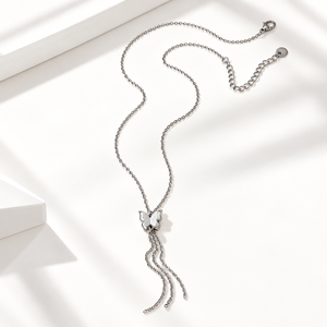 Collier à pampilles en acier inoxydable avec coquille blanche, couleur argent, chaîne de 40+6 cm, 5,6 g, bijou tendance - Product Image 1