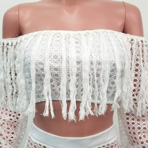 Ensemble de jupes 2 pièces à franges pour femmes-Short de bikini à pompons rose en crochet-Top court à épaules dénudées-Vêtements d'été-Robe de plage - Product Image 5