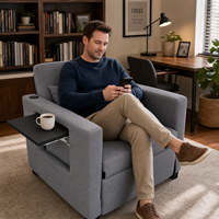 Canapé-lit convertible avec table pliante, en tissu et mousse haute densité, idéal pour les petits appartements