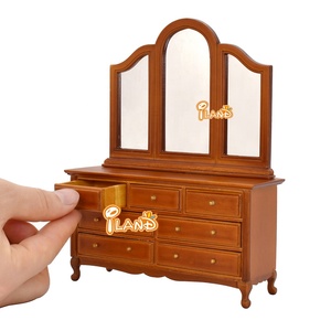 ILAND – meubles de maison de <span class=keywords><strong>poupée</strong></span> en bois <span class=keywords><strong>Vintage</strong></span>, échelle 1:12, maison de <span class=keywords><strong>poupée</strong></span>, chambre à coucher, <span class=keywords><strong>lit</strong></span>, Table de chevet, coiffeuse, banc rembourré - Product Image 3