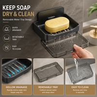 Porte-savon mural sans perçage avec drain, étanche, pour salle de bain et cuisine, noir, gris, blanc