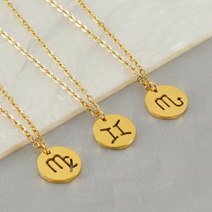 Collar con Colgante de los 12 Signos del Zodiaco <span class=keywords><strong>en</strong></span> Acero Inoxidable, Chapado <span class=keywords><strong>en</strong></span> Oro, Joyería de Moda para Mujer, Amuleto Hueco con Horóscopo, Regalos - Product Image 1
