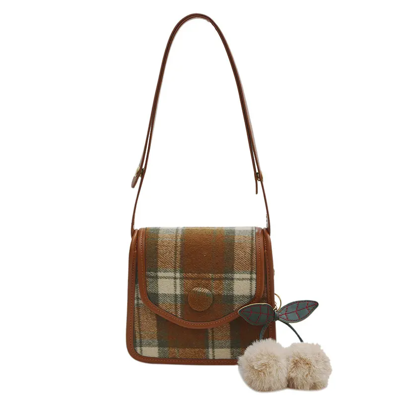 2023 겨울 새로운 트위드 격자 무늬 패션 핸드백 싱글 숄더 크로스 바디 여성 가방 캐주얼 작은 사각형 가방