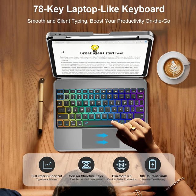 New Portable 360 Degree Swivel for 5.3 Keyboard Case iPad Pro 11 2nd Gen 2020 Backlit Pencil Holder Trackpad