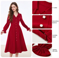 Robe midi décontractée en mousseline rouge CHIU SHUI pour femme, avec taille naturelle et logo tissé sur le devant, idéale pour le Nouvel An et l'été