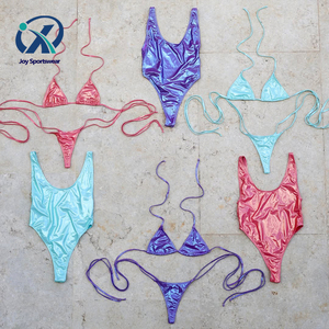 Custom Bikini Manufacturer Women Leather High Waist Micro Two Piece Designer Swimsuit Beachwear Bathing Suits