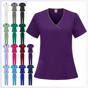 Women's Hospital Scrub Set Moisture Wicking Quick Dry Knitted Split Uniform For Nurses Doctors Workwear Size S XXL - Product Image 1