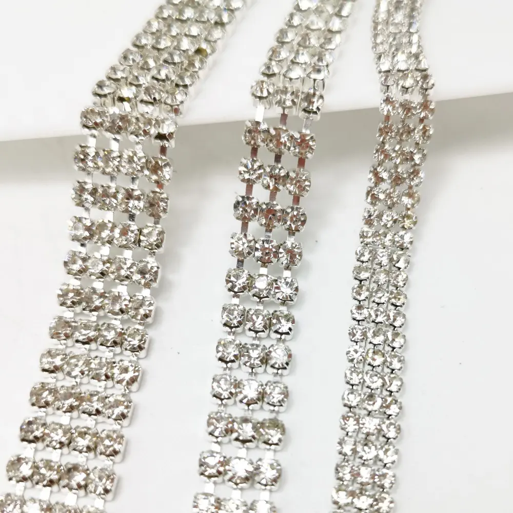 Chaîne en diamant à faire soi-même, 10 mètres, 2-3mm, 4 lignes, accessoires de vêtements, finition diamant décorative, personnalisation, vente en gros, pièces