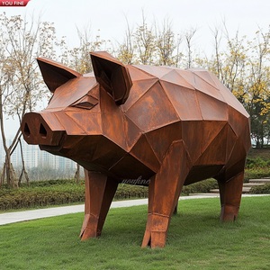 Scultura Moderna di Rinoceronte in Acciaio Corten con Design Geometrico - Product Image 3