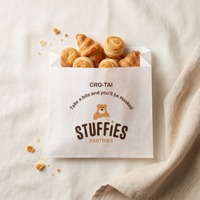 Sac en papier kraft blanc anti-graisse imprimé avec logo personnalisé pour l'emballage de pâtisseries, croissants, biscuits, sac alimentaire à fond plié