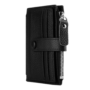 Black Genuine Leather Card Holder <b>Wallet</b> Slim Zipper Coin Pocket <b>RFID</b> Blocking Short <b>Wallet</b> <b>for</b> Women and <b>Men</b> - Product Image 1