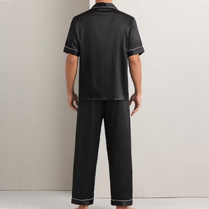 Conjunto de Pijama Suave para Hombre, Hecho a Medida, Satinado, Transpirable y Brillante, Conjunto de Pijama de Dos Piezas para Hombre, Ropa de Dormir de Color Sólido para Verano - Product Image 3