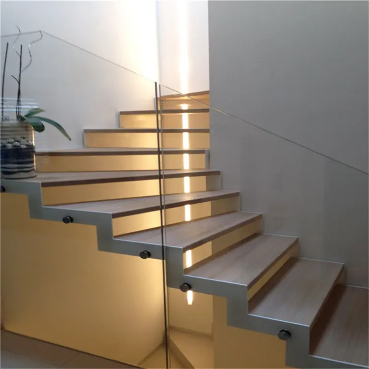 Ace-escaleras de doble viga de Metal y madera, elegantes, de lujo, recta, fabricante