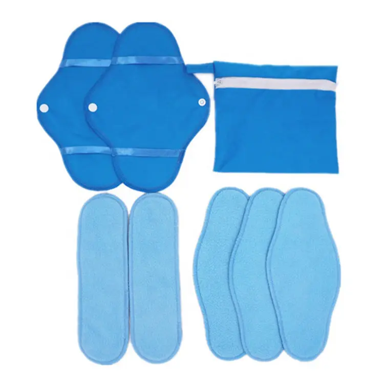Servilletas sanitarias lavables reutilizables Bluepanda, almohadillas de tela menstrual para mujer, toalla higiénica reutilizable transpirable con alas de 3 capas