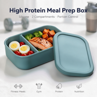 Boîte de préparation de repas riche en protéines en silicone à 2 compartiments pour les repas de fitness, les salles de sport et les marques de nutrition
