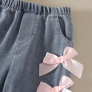 2025 가을 유아 아이 핑크 리본 프릴 운동복 + 활 청바지 2 개 유아 캐주얼 복장 세트 - Product Image 4