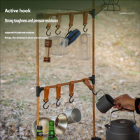 Support de rangement multifonctionnel en bois massif pour équipement de camping, pliable et portable, pour cuisine extérieure, casseroles, poêles, lanternes et ustensiles