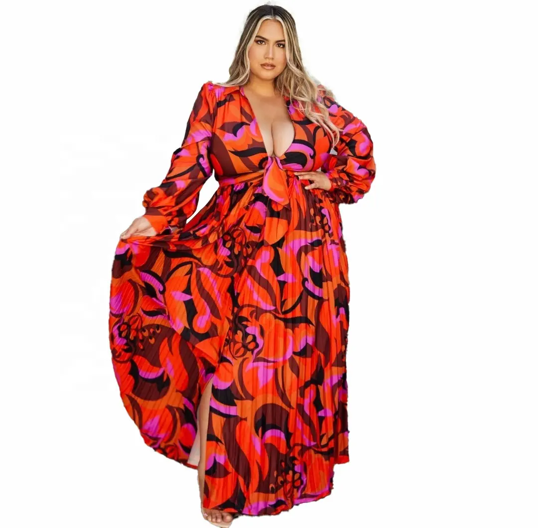 뜨거운 판매 여름 유럽과 미국 여성 프린트 긴팔 드레스 정장