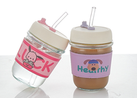 Gobelet en verre moderne et mignon de 350 ml, motif dessin animé, épais, résistant aux hautes températures, avec manchon, sans BPA, écologique