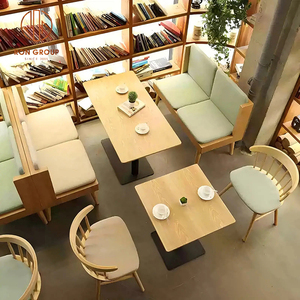 Set di Mobili Moderni per Ristorante Divano in Legno Verde <span class=keywords><strong>con</strong></span> Tavoli Rotondi in Legno e <span class=keywords><strong>Sedie</strong></span> in Legno Naturale per Caffetteria - Product Image 2