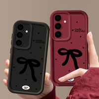 Étui Souple avec Nœud Noir pour Samsung Galaxy A16 A15 A55 A56 A54 A52 A35 A14 A53 A26 5G S25 S24 S23 Ultra S22 Plus S24 FE Housse de Téléphone
