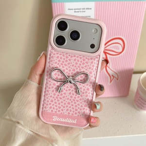 Fashion girls leopard print bowknot PU leather phone case for iPhone 13 14 15 16 17 pro max shockproof <b>back</b> cover wholesale - Product Image 2