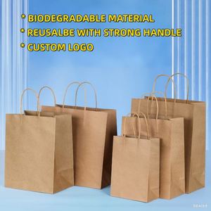 Sacs en papier personnalisés avec logo pour restaurants, emballages en carton kraft, ruban en coton pour sacs alimentaires, supermarchés, vêtements, nouilles, chaussettes - Product Image 2