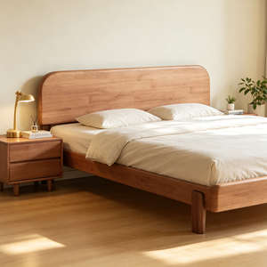 Minimalist <b>Oak</b> Wood Queen Size Bed <b>Frame</b> with Storage Drawer and Plywood Panel Design - Product Image 2