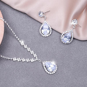 Water Drop Earrings/<b>Bracelet</b> <b>Set</b> Silver Crystal Pendant Antique Silver Plated Classic Women's Party Jewelry Fashion Accessories - Product Image 4