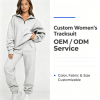Ensemble 2 pièces en molleton personnalisé pour femme : Sweat-shirt décontracté à demi-zip et pantalon de jogging élastique assorti