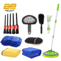 Kit de nettoyage automobile tout-en-un pour l'intérieur et l'extérieur, comprenant un gant de lavage, une serviette en microfibre, une brosse pour roues, une brosse pour aérateurs