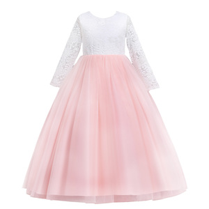Robe de demoiselle d'honneur pour filles, coupe trapèze, col rond, haut en dentelle, jupe verte, robe de mariée pour enfants de 3 à 12 ans - Product Image 4