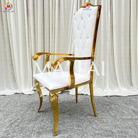 Mobilier Événementiel Fauteuil Trône en Acier Inoxydable Doré avec Accoudoirs pour Mariage