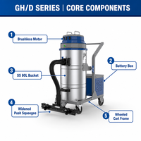 Aspirateur industriel à batterie GH/210D pour usage en usine, puissance 2,1 kW, bac à déchets de 80 L, machine de nettoyage des sols