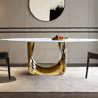 Mobilier de maison de luxe en usine en Chine Ensemble table à manger moderne en marbre blanc et or Conception ronde circulaire pour appartement
