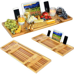 Venta al por mayor Extensible Natural Bamboo Bañera <span class=keywords><strong>Caddy</strong></span> Bandeja Extensible Juegos de Baño - Product Image 4