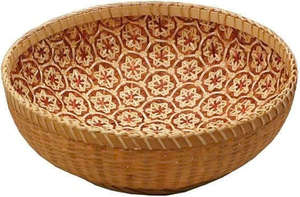 Woven Bamboo Storage <b>Basket</b> Round Fruit Bowl Decorative Kitchen Organizer with Patterned Interior - Product Image 3