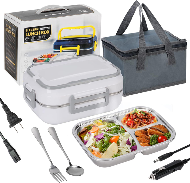 Self Heating Electronic 12V Stainless Steel Food Warmer Lunch Box Bento Large Capacity Portable Kitchen Office Home Car Use