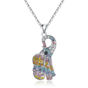 Kalung berlian imitasi berwarna, kalung Bohemian gajah pesona kristal